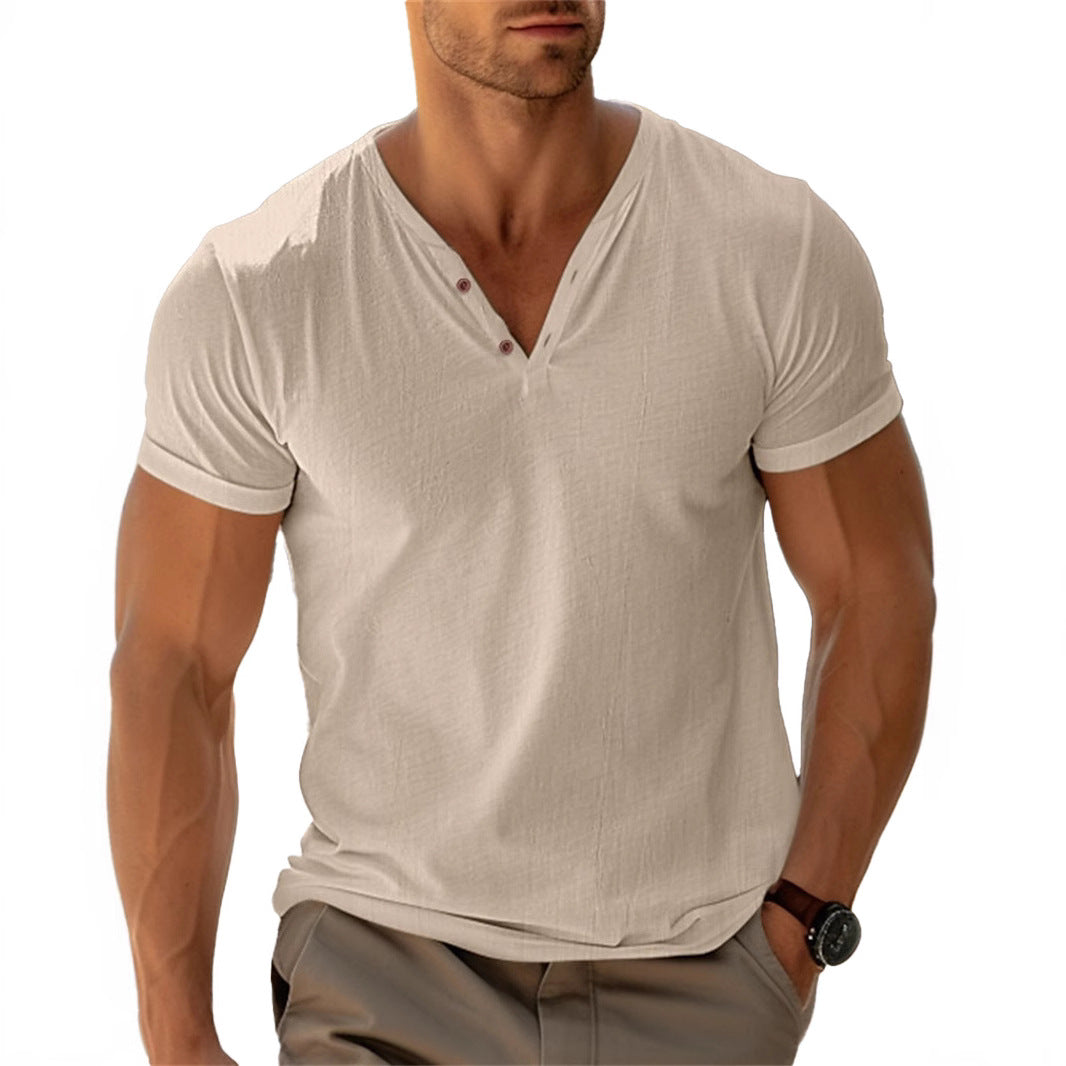 Herren lässiges Henley-T-Shirt mit Knopfleiste und atmungsaktivem Stoff R&B
