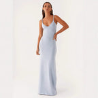 Damen Elegantes Maxirockkleid mit tiefem V-Ausschnitt und feinen Trägern R&B