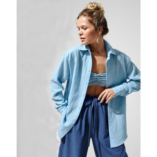 Damen Lässige Bluse im leichten Karo-Design mit langem Arm R&B