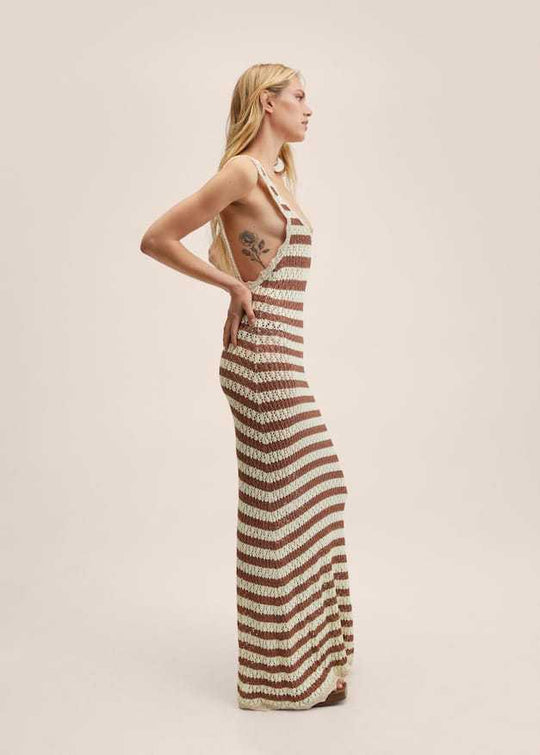 Damen Maxikleid mit gehäkeltem Muster R&B