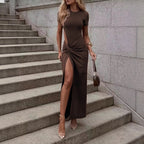 Damen Maxikleid mit seitlichem Schlitz und Knoteinsatz