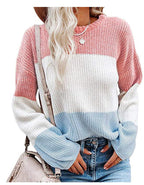 Damen modischer Strickpullover mit farbigem Blockdesign und weitem Schnitt R&B