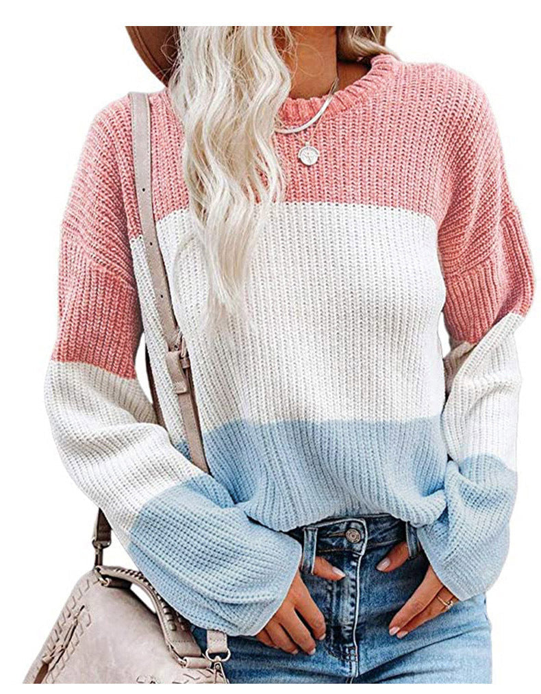 Damen modischer Strickpullover mit farbigem Blockdesign und weitem Schnitt R&B