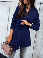 Damen taillierter Blazer mit Gürtel und praktischen Taschen R&B