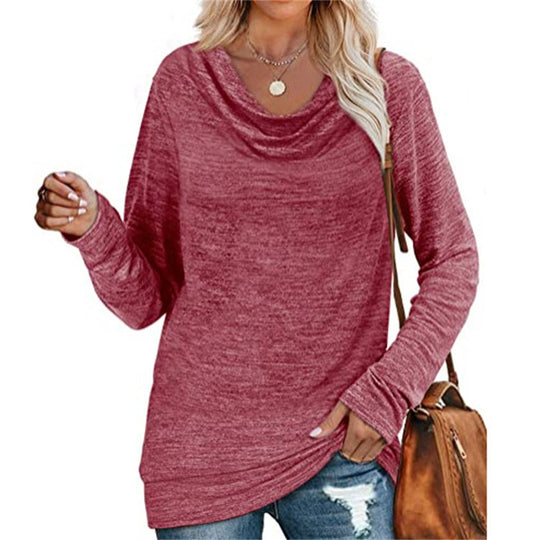Damen lässiges Langarmshirt mit klassischem Wasserfall-Ausschnitt R&B