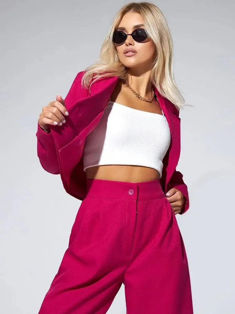 R&B Cropped Blazer Set mit High-Waist schmal geschnittener Hose