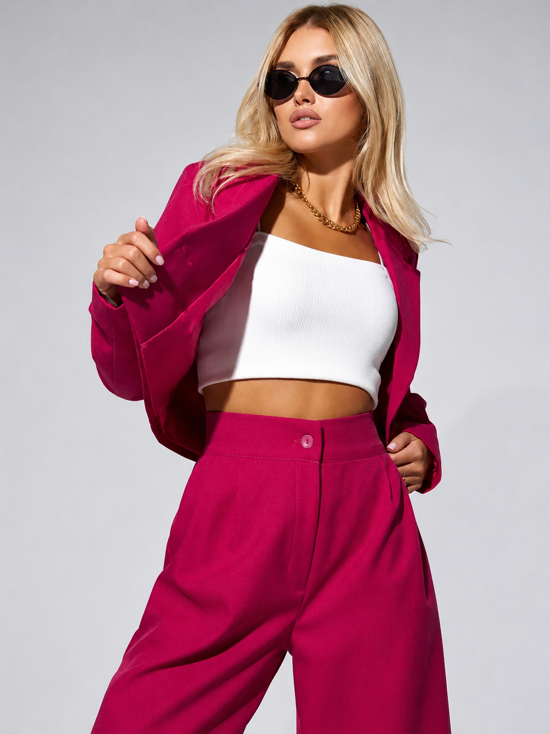 R&B Cropped Jacke & Tapered Pants Outfit Set für Frauen