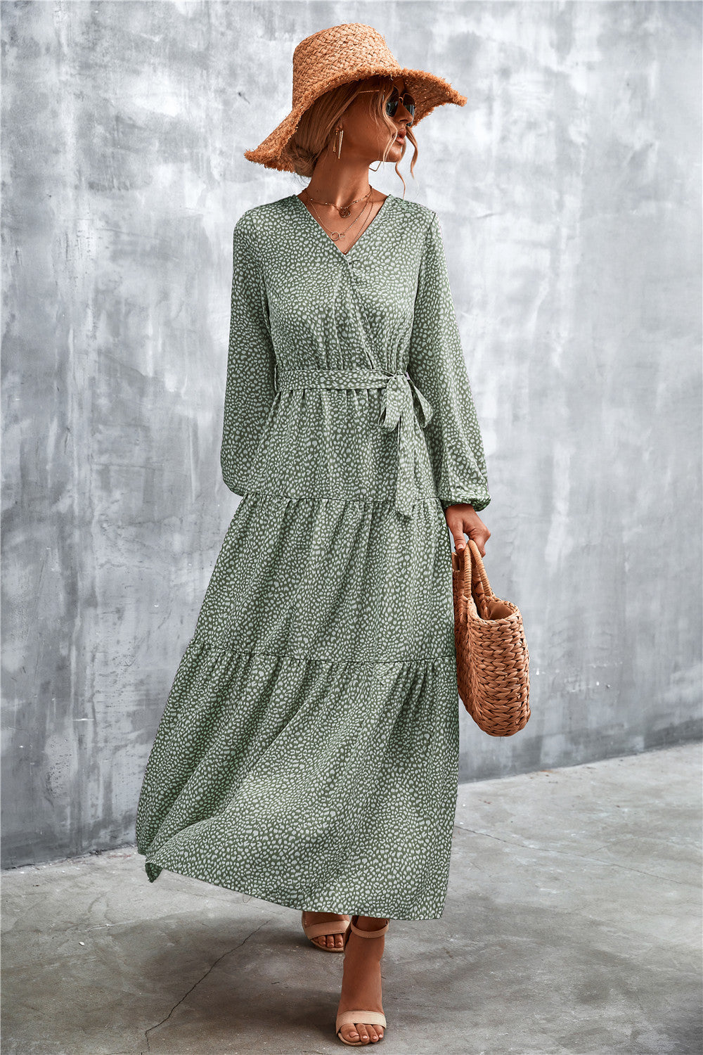 Damen Maxikleid mit tailliertem Design und langen Ärmeln R&B