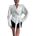 Damen Couture Blazer mit elegantem Kragen und Taillengürtel R&B