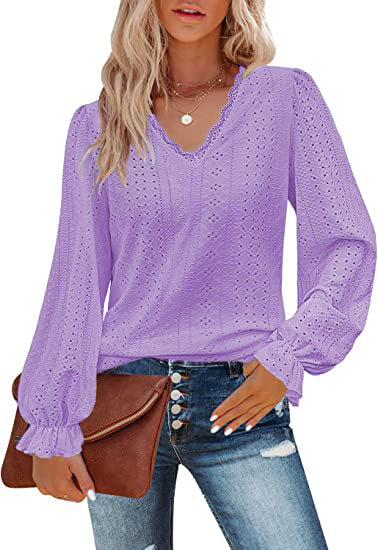 Damen Bluse mit Spitzenmuster und Ballonärmeln R&B