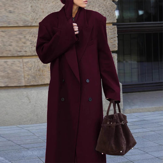 Damen Eleganter Oversize-Wollmantel mit Doppelknebelverschluss R&B