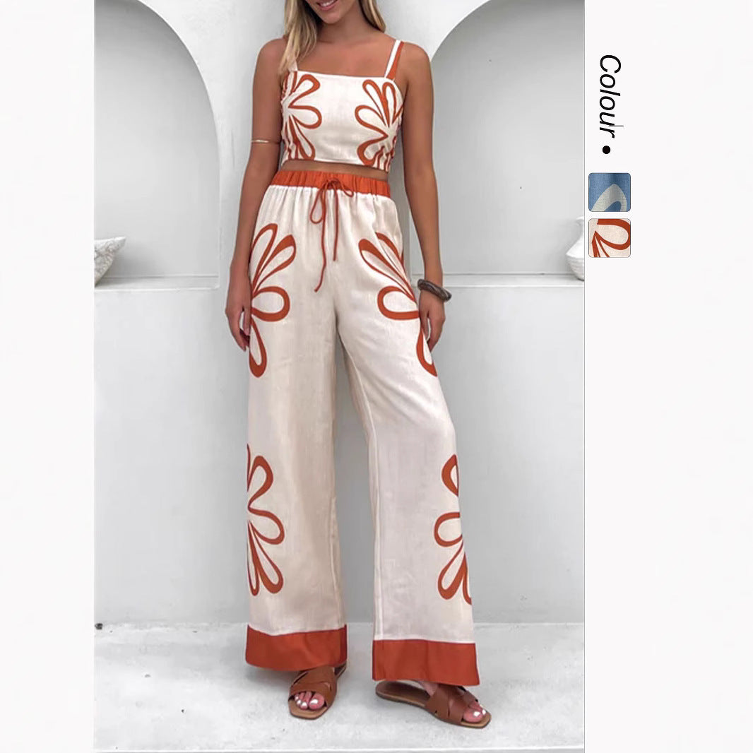 Damen Freizeitoberteil und weit geschnittene Hose mit floralem Muster R&B
