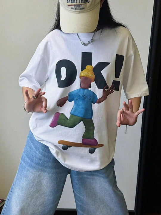 Damen T-Shirt mit künstlerischem Skelettmotiv und einzigartigem Druck R&B