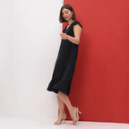 Damen Midi-Kleid mit modischem V-Ausschnitt und Rüschensaum R&B