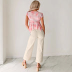 Damen Bluse mit romantischem Rosenmuster und zartem Bindegürtel R&B