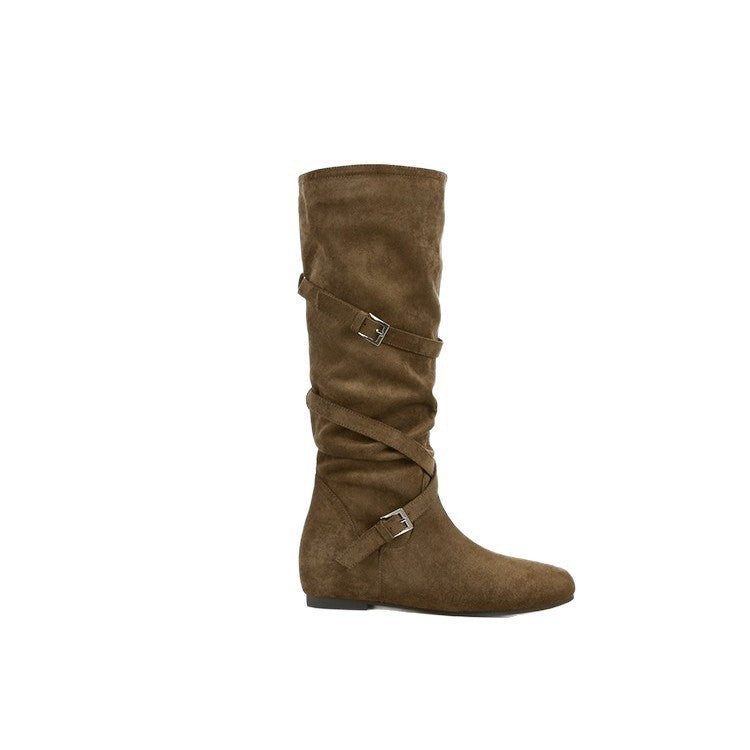 Damen Elegante Overknee-Stiefel mit modischem Schnallen-Detail und weichem Wildleder R&B