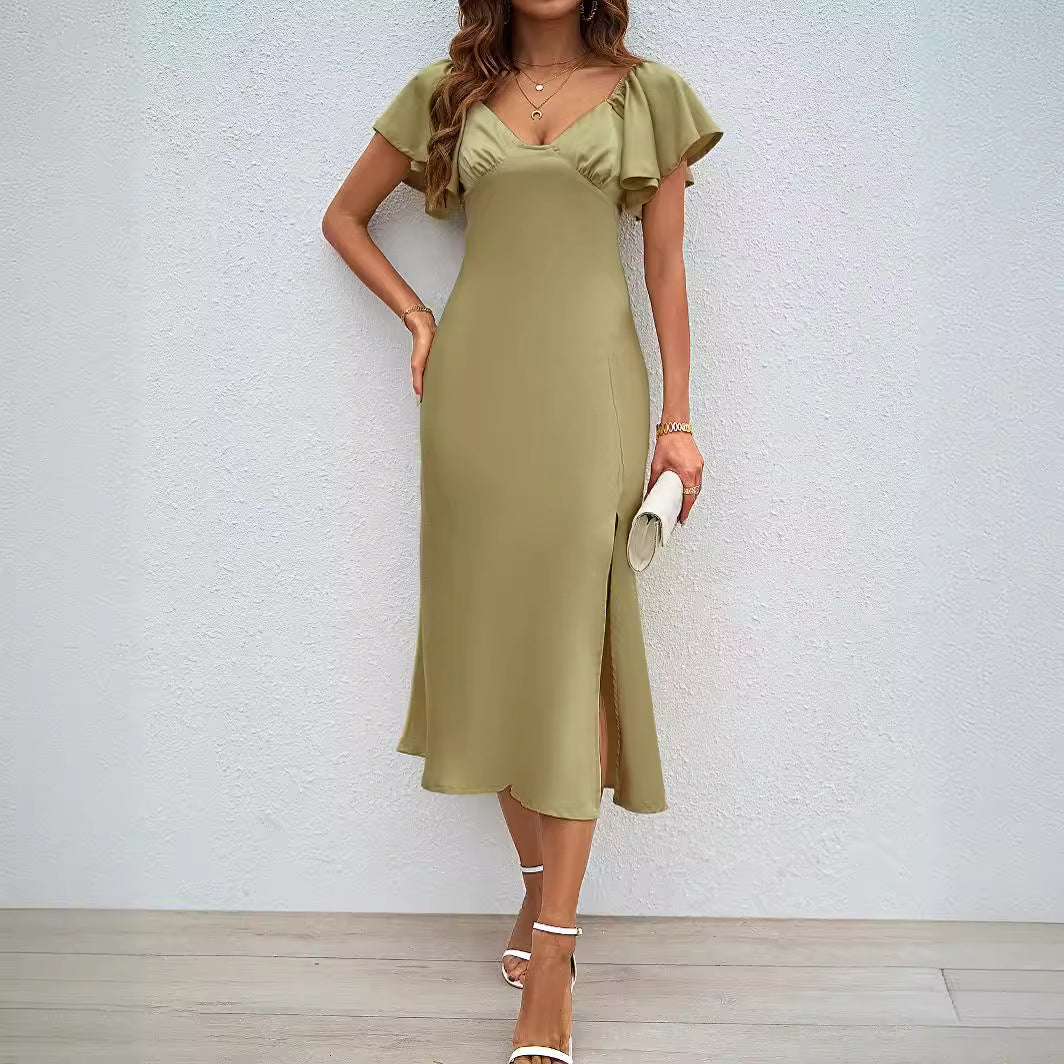 Damen Midikleid mit voluminösen Rüschendetails und seitlichem Schlitz R&B