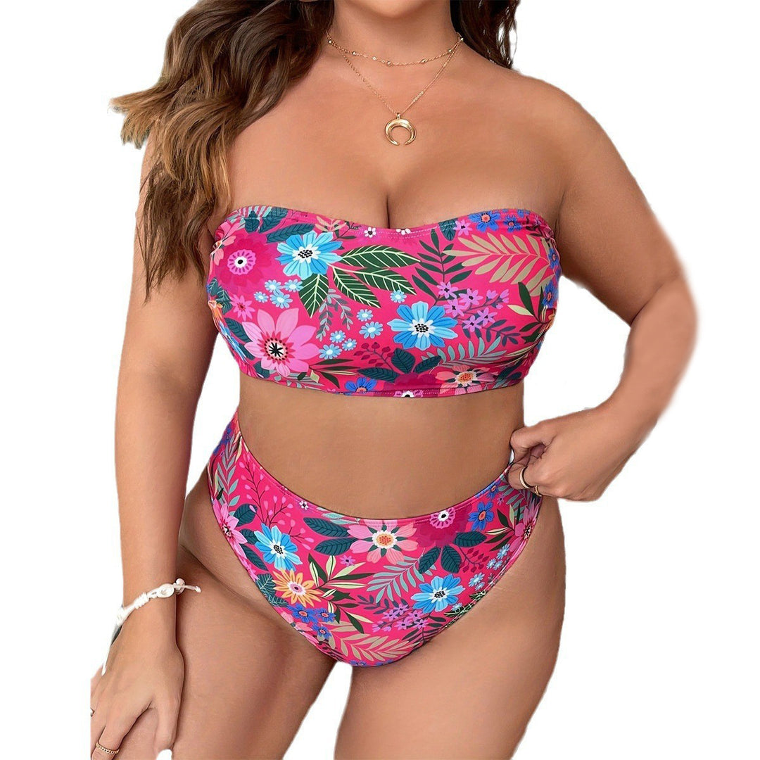Damen Bandeau-Bikini mit floralem Design und hohem Bundeschnitt R&B