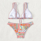 Damen Triangel-Bikini mit verstellbaren Trägern und buntem Muster R&B
