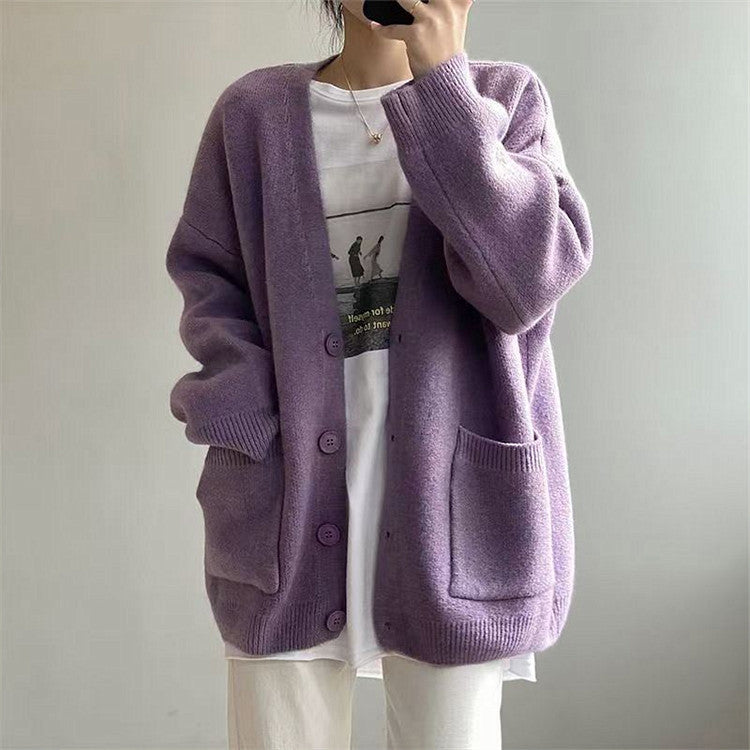 Damen Grob gestrickter Cardigan mit Taschen und V-Ausschnitt R&B