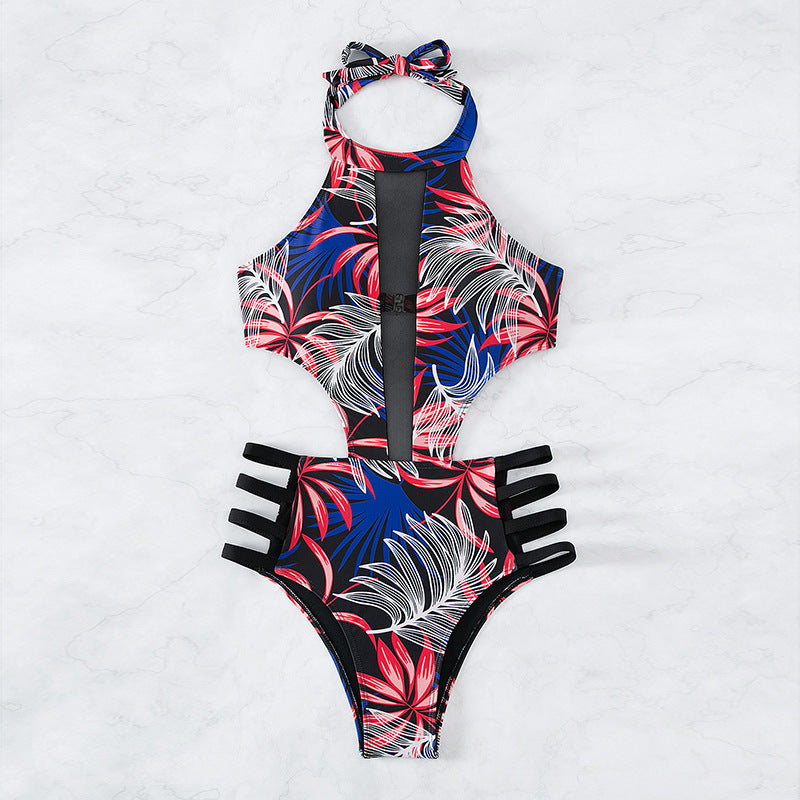 Damen Hochgeschlossener Badeanzug mit floralem Muster und Cut-Out Details R&B
