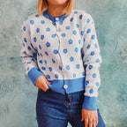 Damen Strickjacke mit floralem Muster und modischen Knopfdetails R&B
