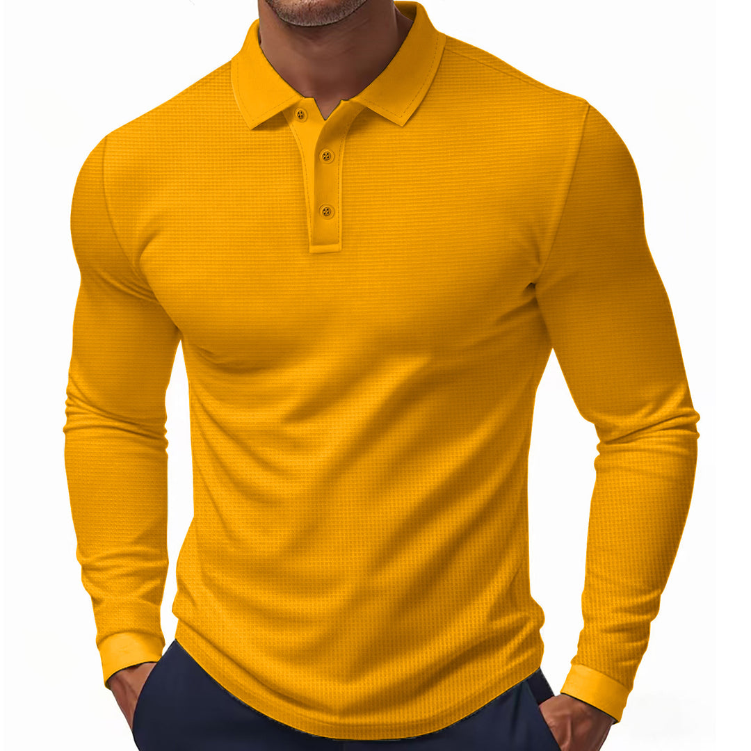 Herren nan langärmeliges Polohemd aus Strukturjersey mit Slim-Fit und Polokragen R&B