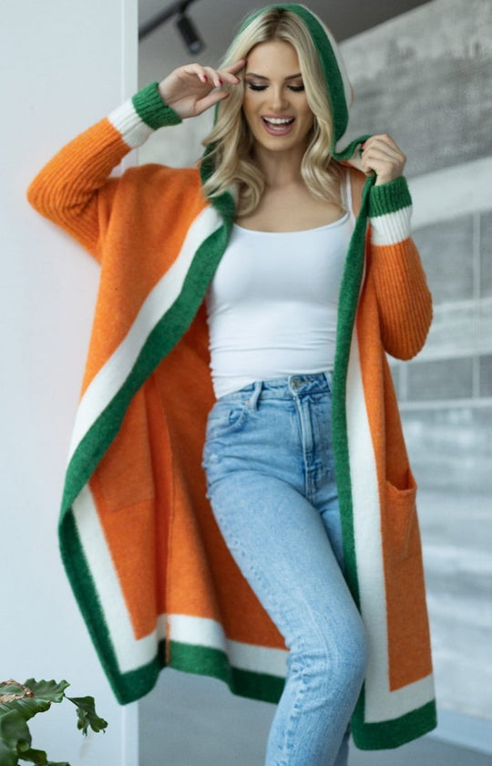 Damen lässiger Strickmantel mit praktischen Taschen und breitem Kragen R&B