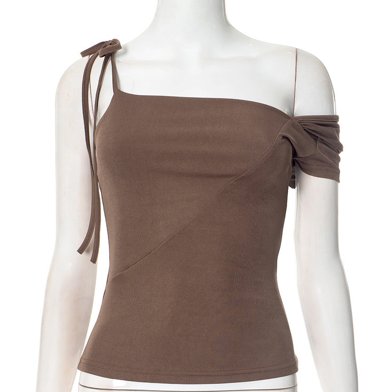 Damen asymmetrisches Trägershirt mit dekorativem Bindeband R&B