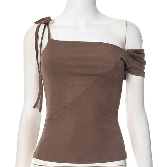 Damen asymmetrisches Trägershirt mit dekorativem Bindeband R&B