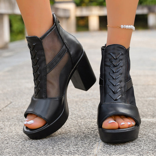Damen High-Top Sandalen mit transparentem Mesh und dekorativem Schnürdesign R&B