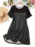Damen Polka-Dot A-Linie Freizeitkleid R&B