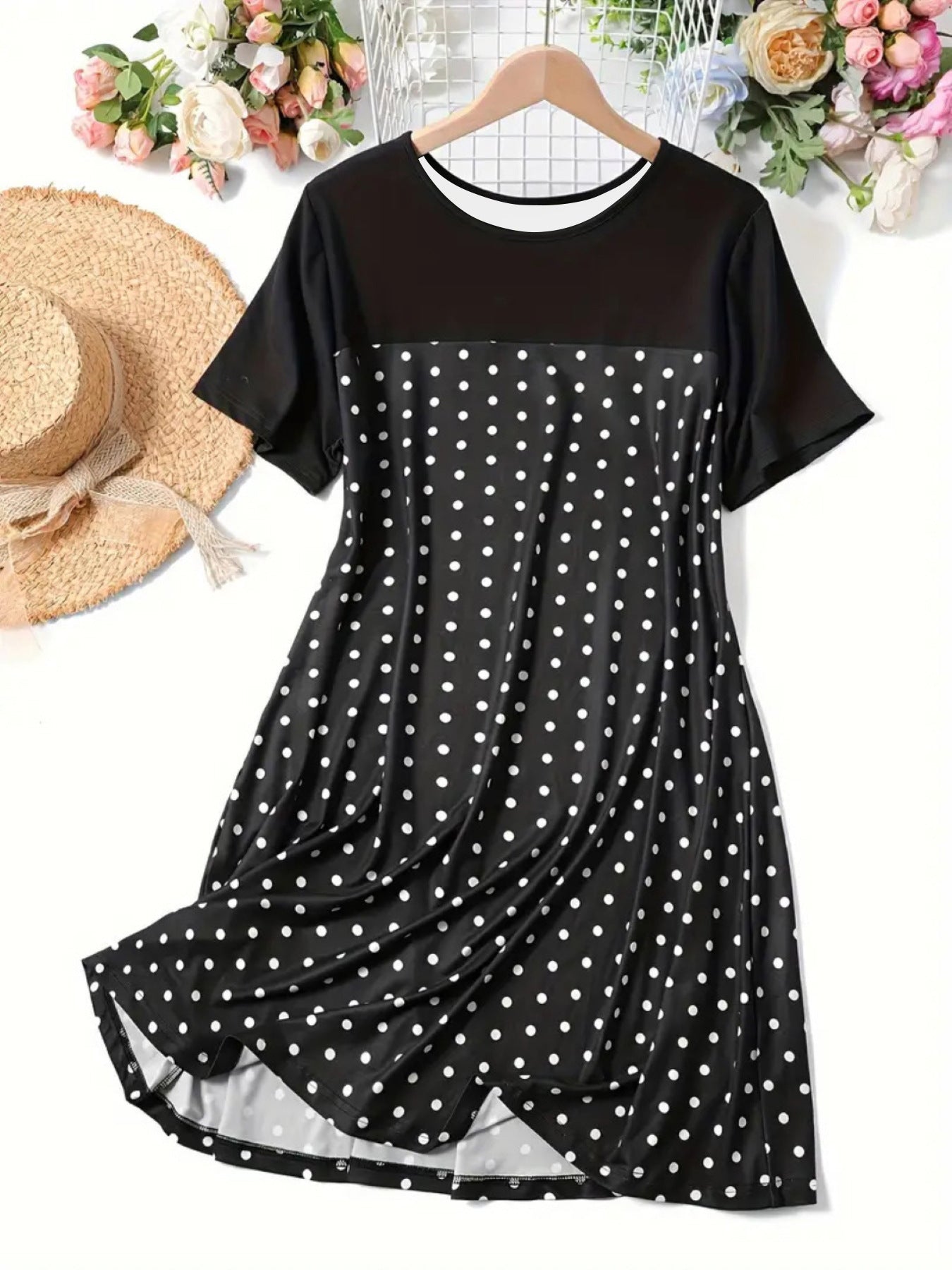 Damen Polka-Dot A-Linie Freizeitkleid R&B