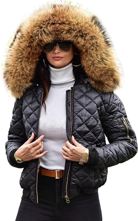 Damen Urbaner Steppjacke mit Weichem Kunstfellkragen R&B