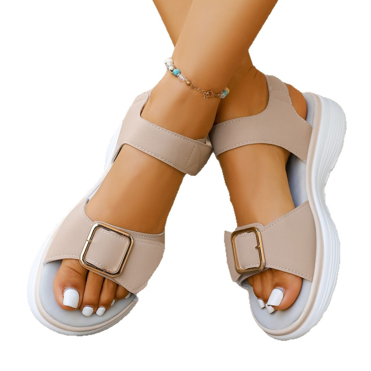 Damen Bequeme Sandalen mit verstellbarem Klettverschluss und modischem Design EB