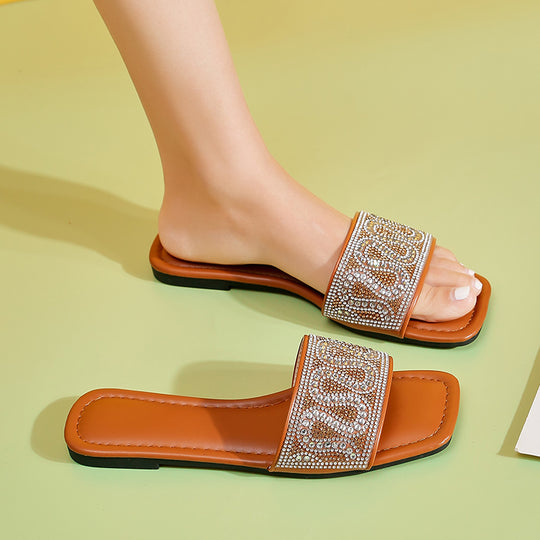 Damen Glamouröse Mules mit funkelndem Strassakzent und bequemem Fußbett R&B