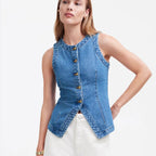 Damen Jeansweste mit Knopfleiste und seitlichen Eingrifftaschen R&B