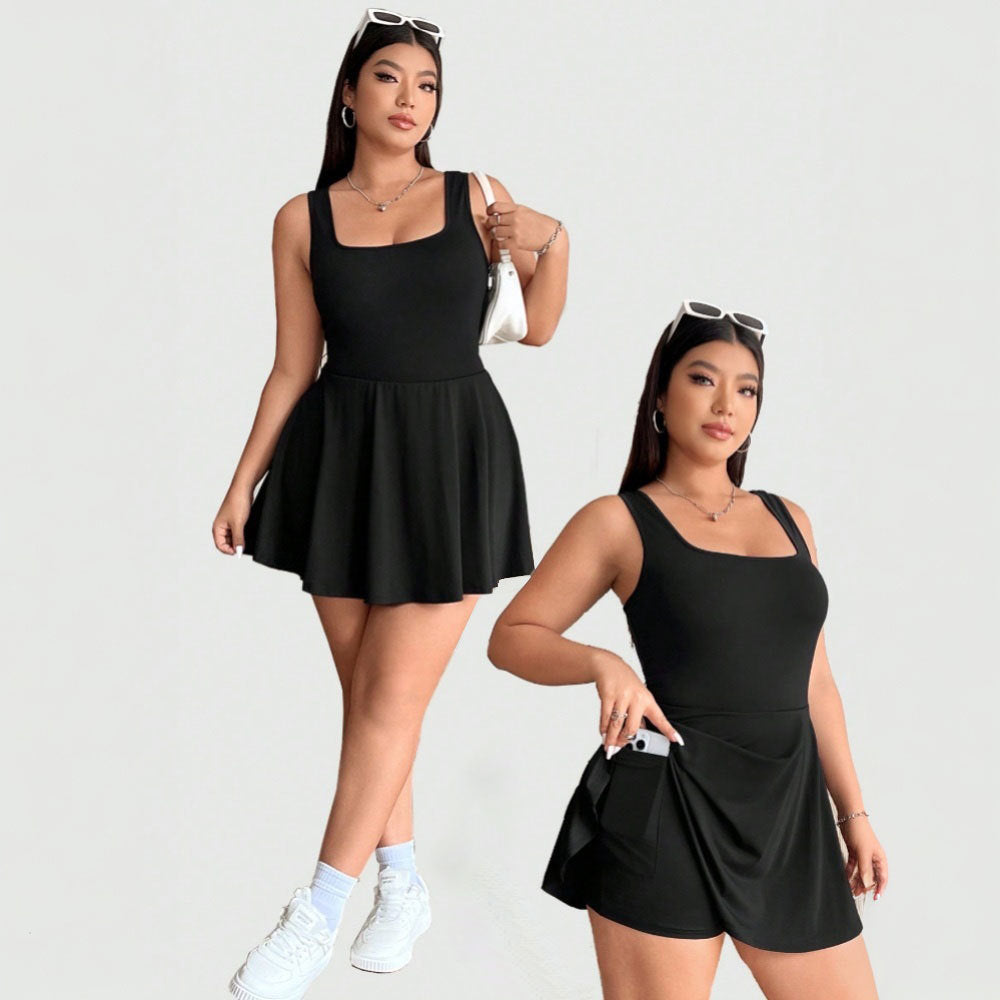 Damen Freizeitkleid mit A-Linien-Schnitt und tiefem Rundhalsausschnitt R&B