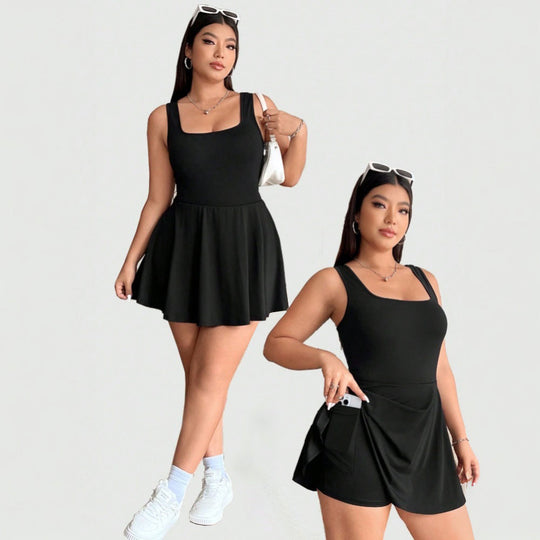 Damen Freizeitkleid mit A-Linien-Schnitt und tiefem Rundhalsausschnitt R&B