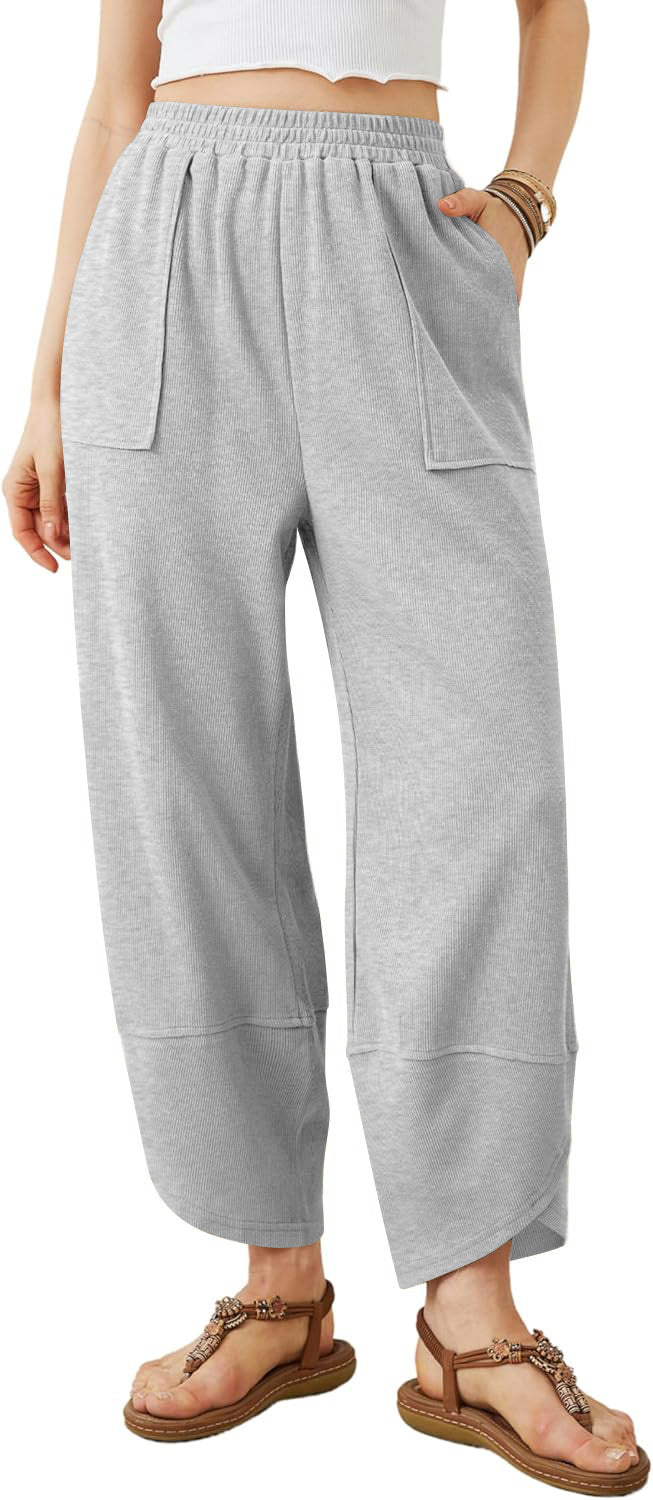 Damen weit geschnittene Freizeithose mit elastischem Bund und praktischen Taschen R&B