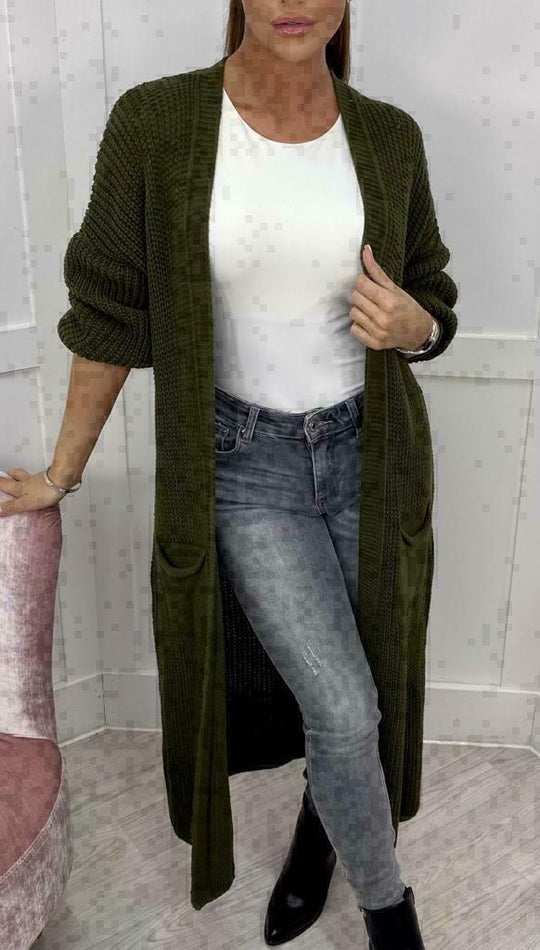 Damen Langer Strickmantel mit großzügigen Taschen R&B