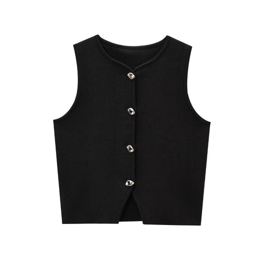Damen ärmelloses Strickoberteil mit Knopfdetails R&B