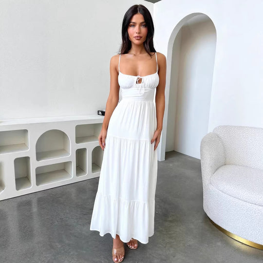 Damen Maxi-Kleid mit verspielt besonderem Ausschnitt und fließendem Stoff R&B