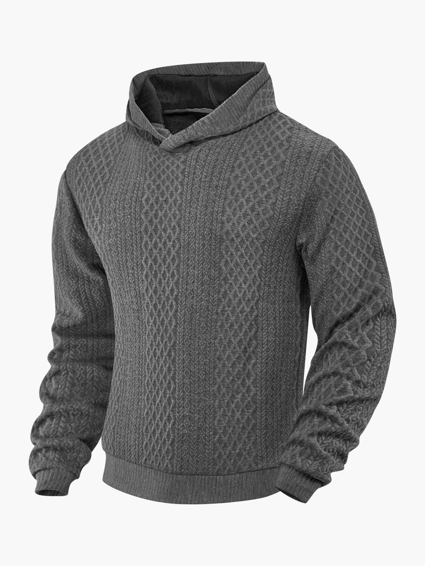 Herren nan strukturierter Schlauchkragen-Pullover mit Kapuze und Waben-Jacquard R&B