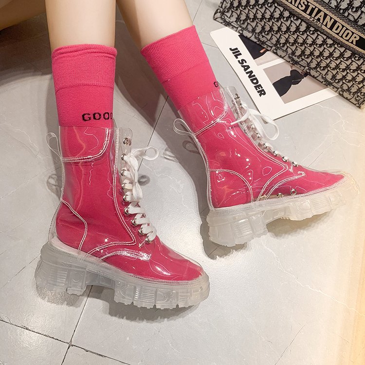 Damen trendige Stiefeletten im transparenten Design mit knalligem Detail R&B