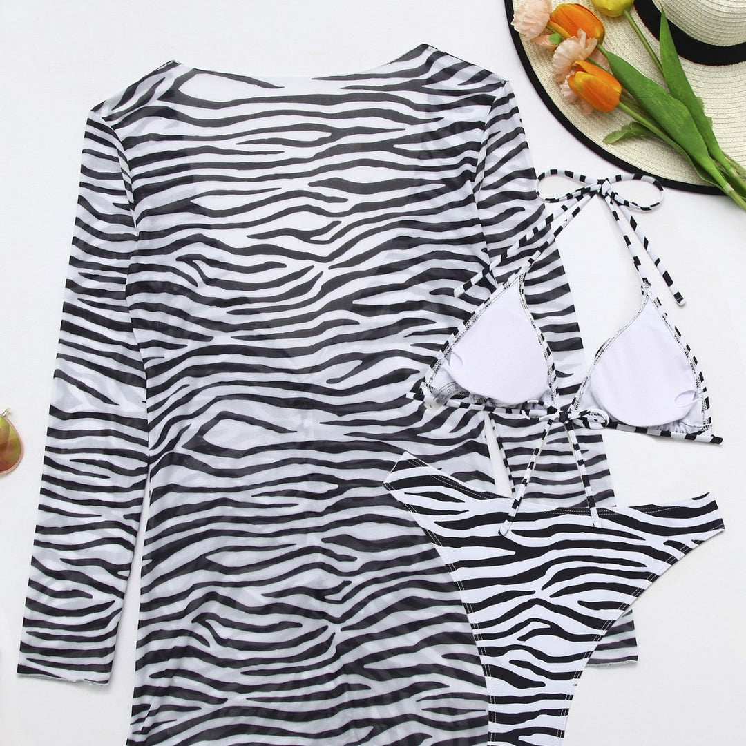 Damen Badeanzug mit integriertem Knoten und modischem Zebra-Muster R&B