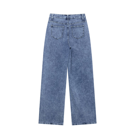 Damen weite Denim-Hose mit Patch-Design R&B