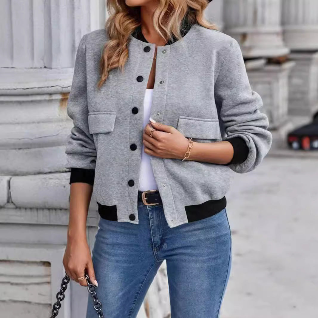 Damen Bomberjacke mit Taschen und kontrastierendem Kragen