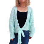 Damen Strickjacke mit verspieltem Bindegürtel und voluminösen Ärmeln R&B