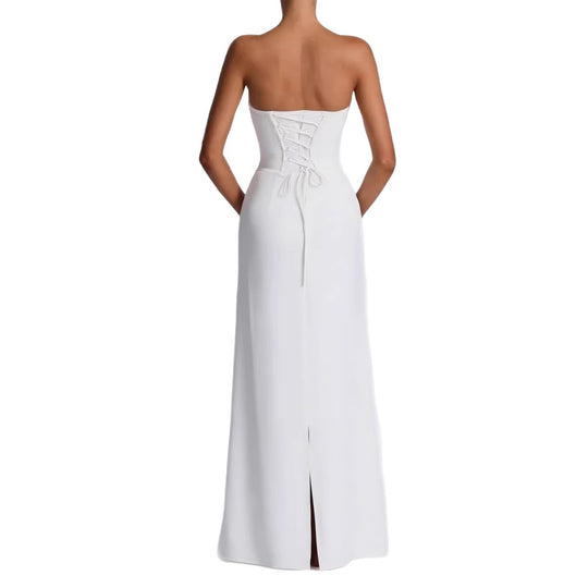 Damen Elegantes Hochzeitskleid mit schulterfreiem Design und Spitzenärmeln R&B